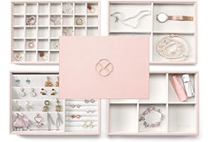 Vlando Jewelry Organizer - Stackable Trays for Drawer - Pink