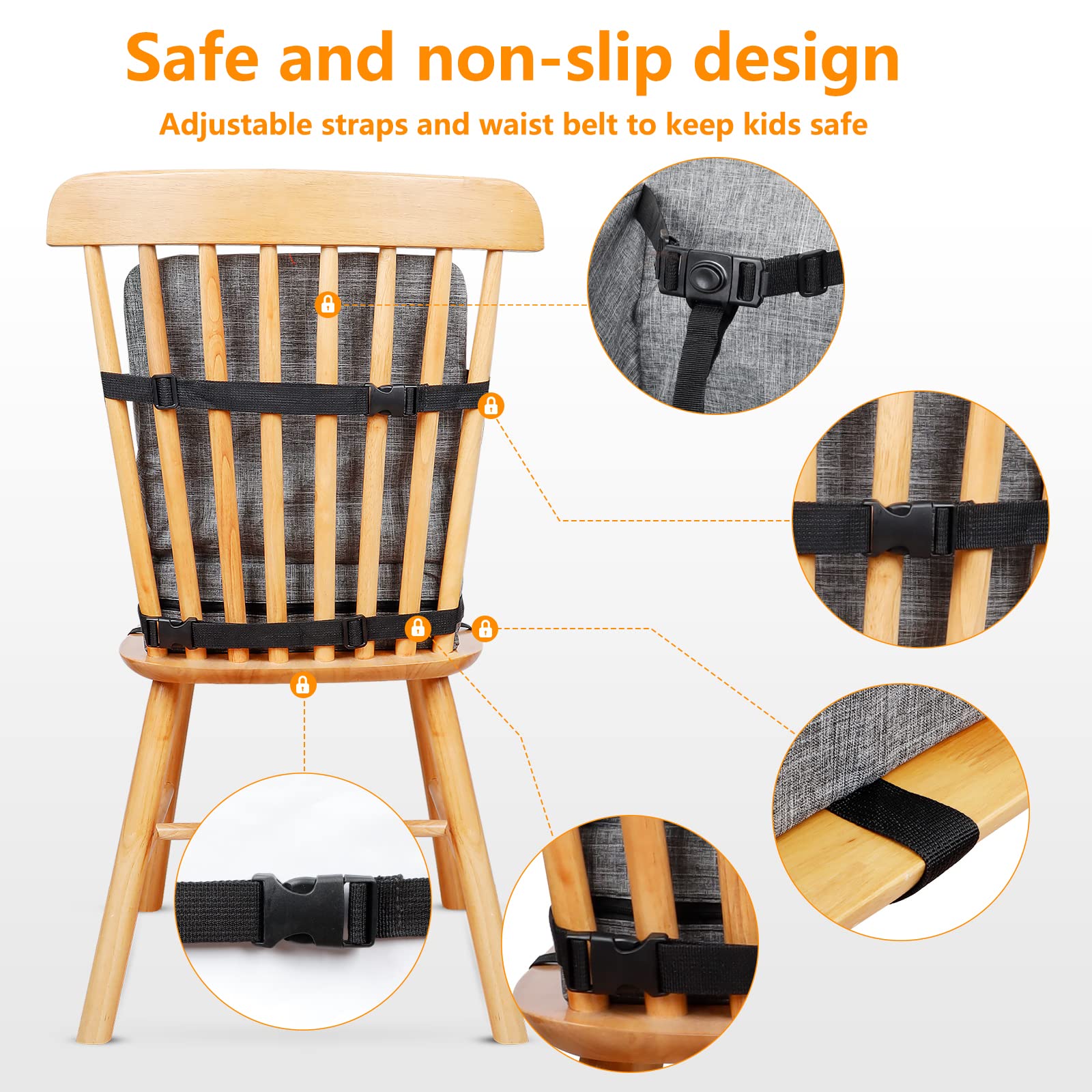 Toddler Booster Seat for Dining Table HOSEASCA 12.6x3.34 Inch Portable High Chair for Travel, Compact Lightweight Travel Booster Seat with Adjustable Straps for Baby