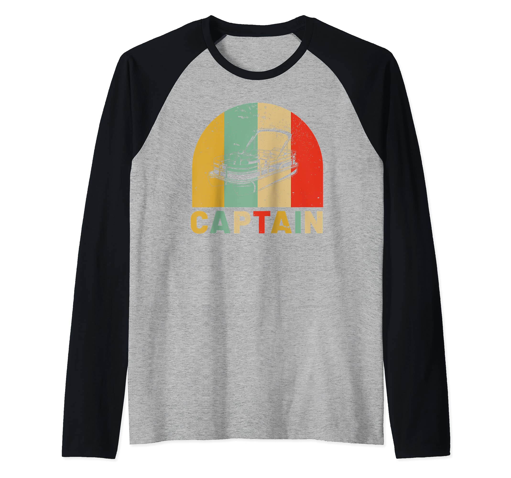 Pontoon Boat Captain Vintage Sunset Style Boating Raglan Baseball Tee