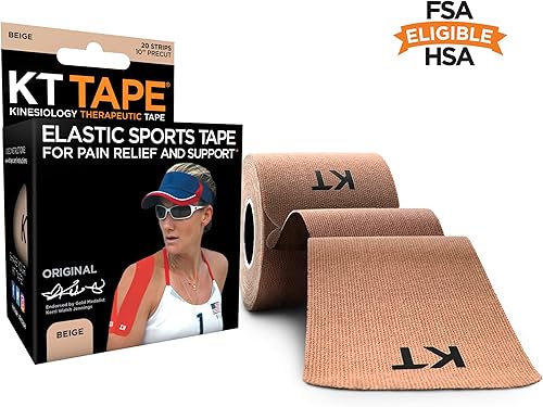 KT Tape Original Cotton Elastic Kinesiology Therapeutic Athletic Tape, 20 Precut 10 inch Strips, Beige, Latex Free, Breathable, Pro & Olympic Choice