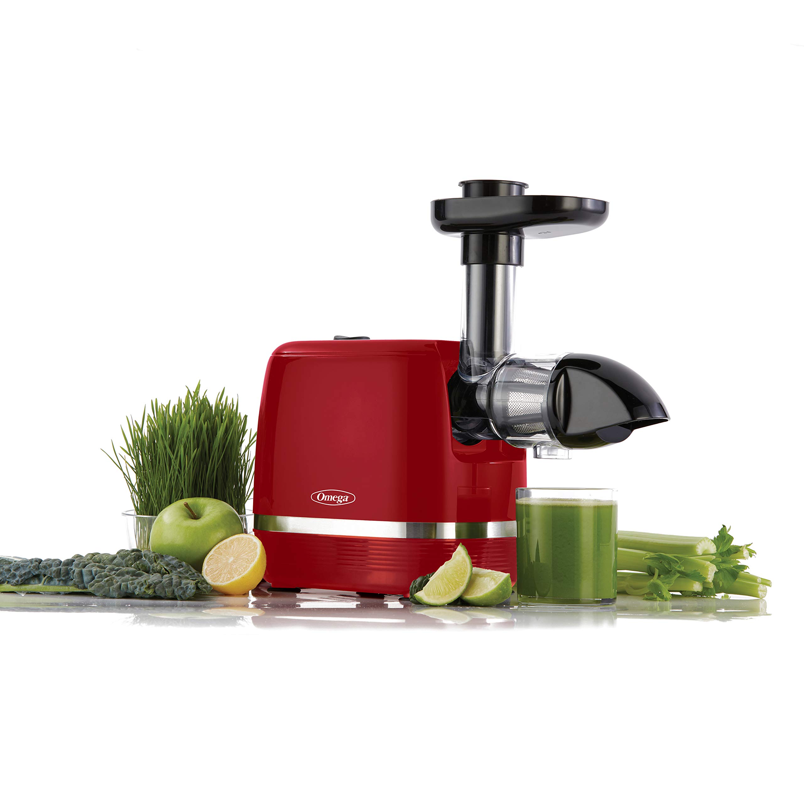 Omega H3000RED Cold Press 365 Juicer Slow Masticating Extractor Creates Delicious Fruit Vegetable and Leafy Green High Juice Yield and Preserves Nutritional Value, 150-Watt, Red