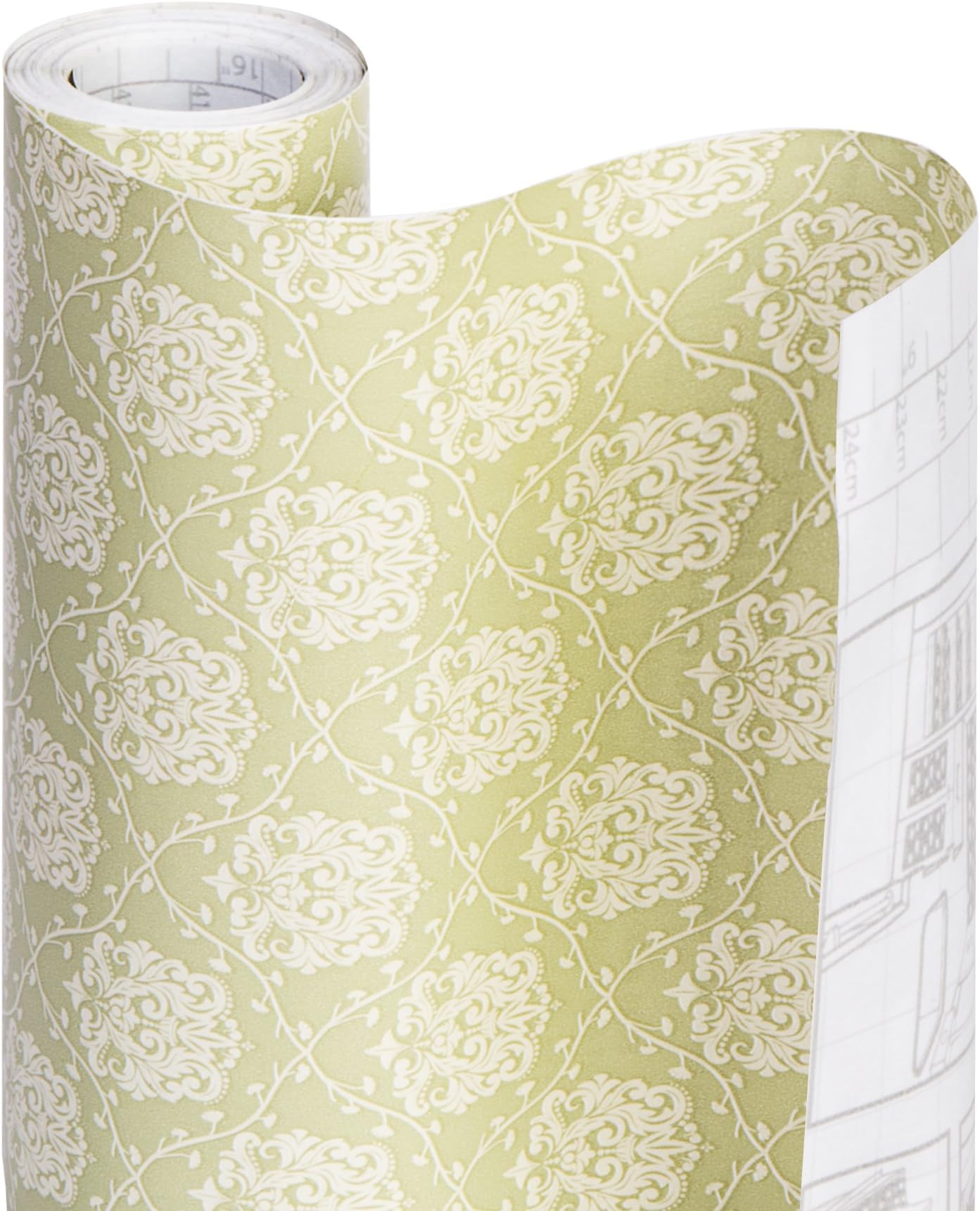 Smart Design Shelf Liner Adhesive - (18 Inch x 20 Feet) - Drawer Cabinet Paper - Kitchen [Sage Damask]