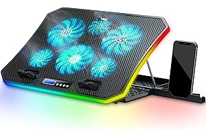TopMate C12 Laptop Cooling Pad RGB Gaming Notebook Cooler for Desk and Lap Use, Laptop Fan Stand 8 Adjustable Heights with 6 