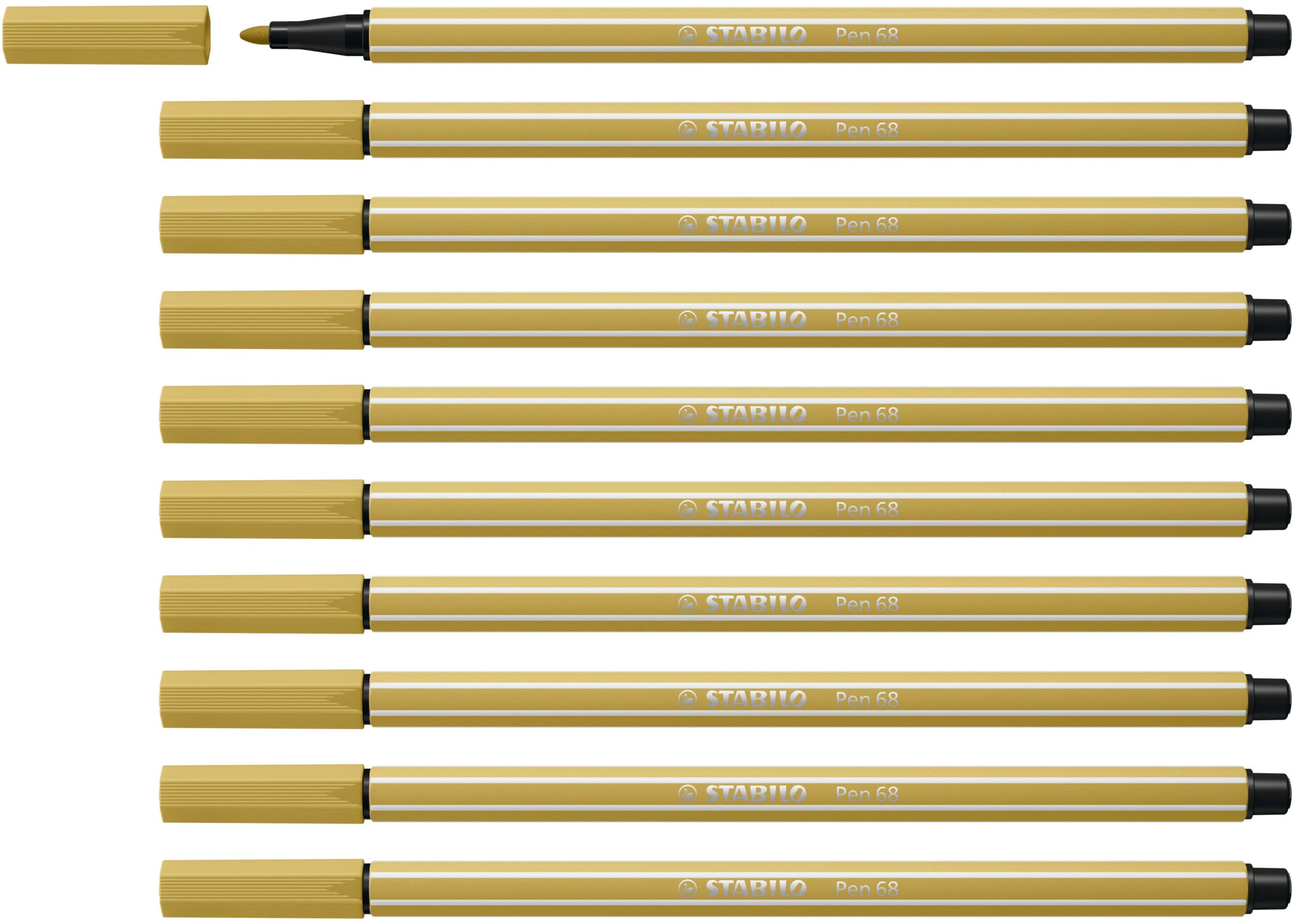 STABILO Pen 68 - Premium Fibre-Tip Pen - Pack of 10 - Khaki