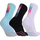 AnsrJ Basketball socks for Men or Women,Athletic Cushion Crew Socks with Arch Compression 3-Pack