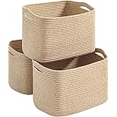 Dcerzxzci Storage Baskets for Organizing Shelves, Woven Cotton Rope Basket for Storage, Dog Toy Baskets Storage Kids, Cute Shelf Basket for Living Room Bedroom, 14.8"×11"×9.5", Pack of 3, Brown