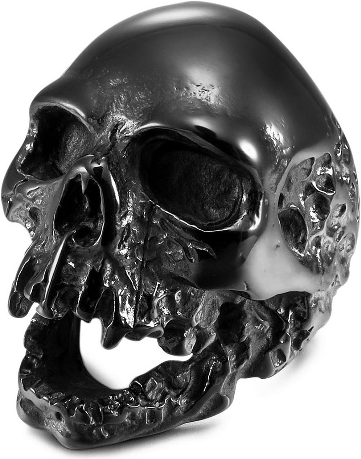 MENDINO Mens Stainless Steel Ring Gothic Skull Biker Vintage Antique Black Colour Polished Including 1X Velvet Gift Bag