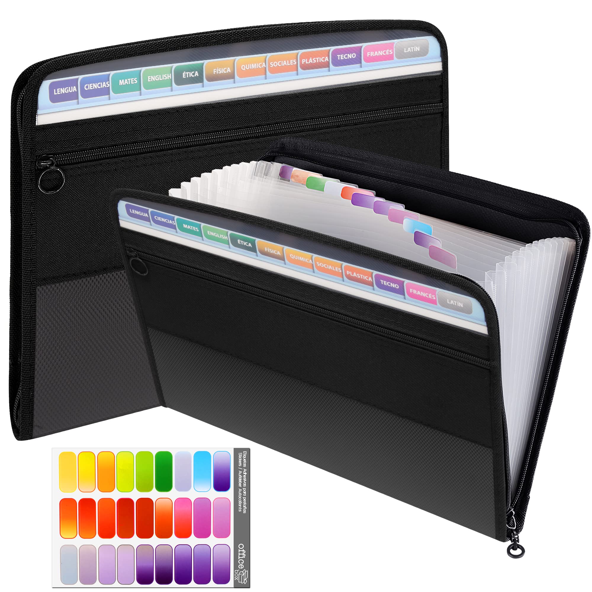 Thimmamma Expanding File A4, 13 Compartments Document Folder File Folder Sorting Folder with Zip, Document Bag Canvas Case Lever Arch Folder and Strong Plastic for Office Home School Documents, Black
