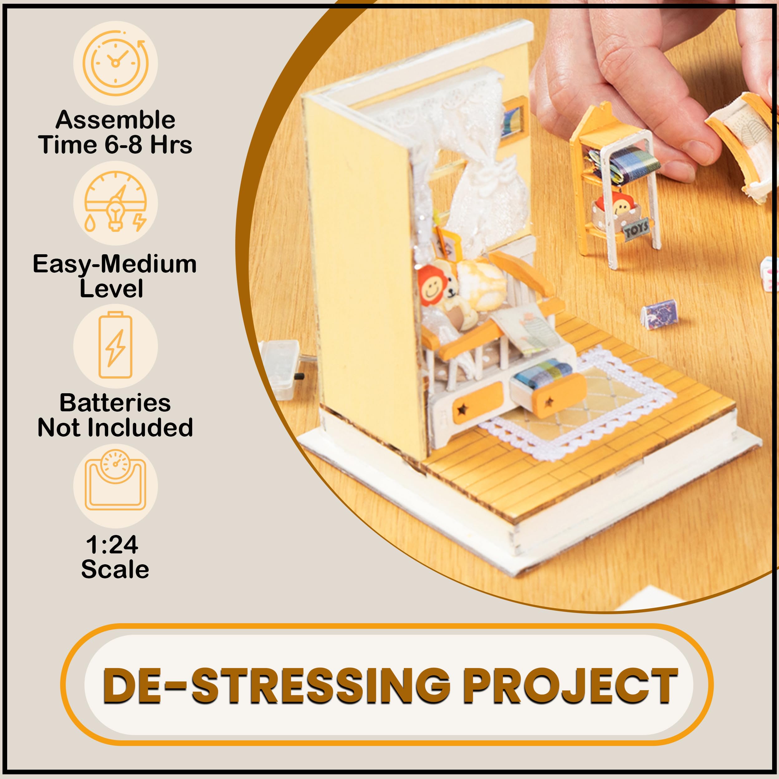 DIY Miniature Dollhouse Kit - Doll Kit with Furniture - 3D Wooden DIY Miniature Dollhouse Kit with Instructions, Nursery Accessories & LED Lights - Tiny House Miniature Kit 1:24 Scale