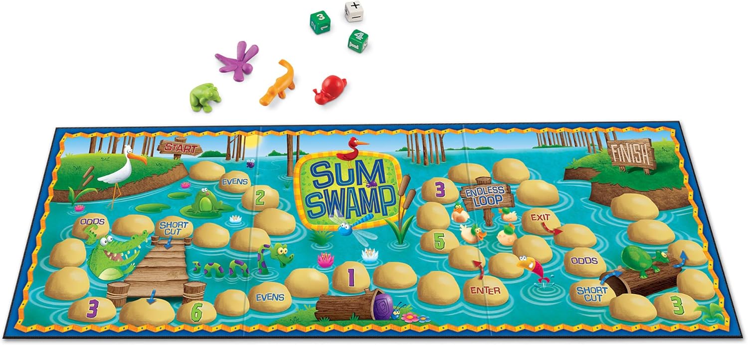 Learning Resources Sum Swamp Game, Homeschool, Addition/Subtraction, Early Math Skills, Math Games for Kids, Educational Board Games, 8 Pieces, Ages 5+: Office Products