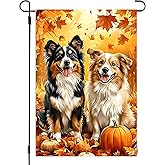 Fall Garden Flags for Outside 12x18 Double Sided, Small Burlap Autumn Australian Shepherd Outdoor Garden Flag Fall Decorations for Yard Garden Lawn Porch Decor