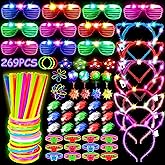 MIBOTE 269Pcs Led Light Up Toys Party Favors Glow in the Dark Party Supplies for Kid/Adults Halloween with Light Up Glasses,Rings,Fidget Spinner Bracelets,100 Glow Sticks Bulk Party Pack DIY Glow
