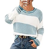 Viottiset Women's 2025 Fall Fashion Crew Neck Long Sleeve Striped Color Block Knit Loose Pullover Sweater Tops
