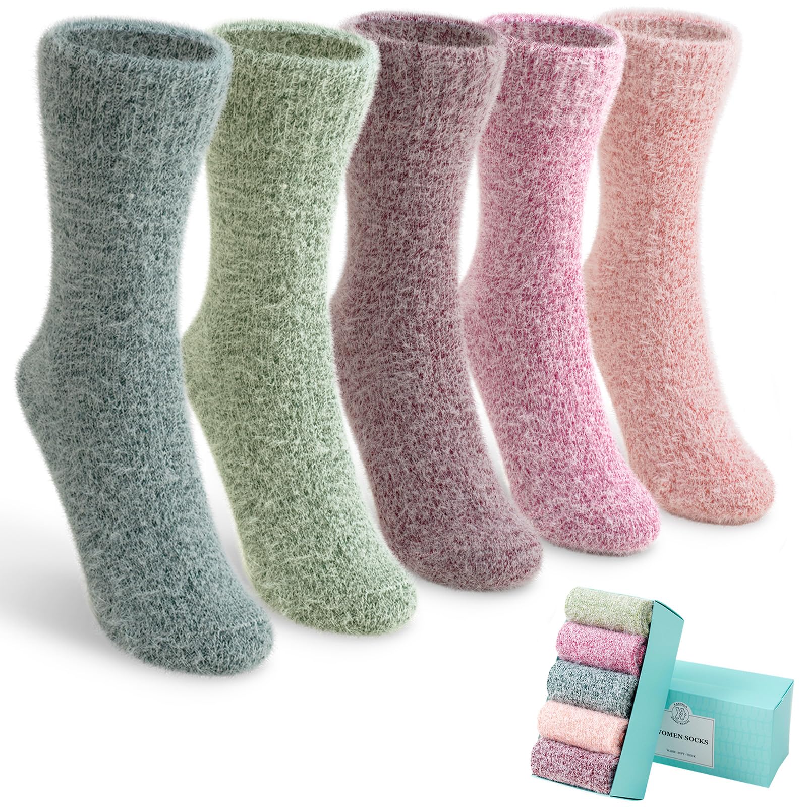 Photo 1 of ONE PAIR ONLY 5 Pairs Fuzzy Soft Cozy Comfortable Socks for Women, Casual Sleep Comfy Socks, Perfect Warm Winter Gifts for Women