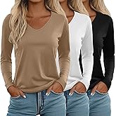 Ficerd 3 Pack Women's Long Sleeve T Shirts, V Neck Basic Tops Fall Casual Trendy Tees Loose Fit Soft Clothes Outfits