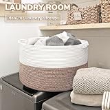 TIMEYARD XXXLarge Cotton Rope Basket White Brown 55x55x35cm Handles view 6