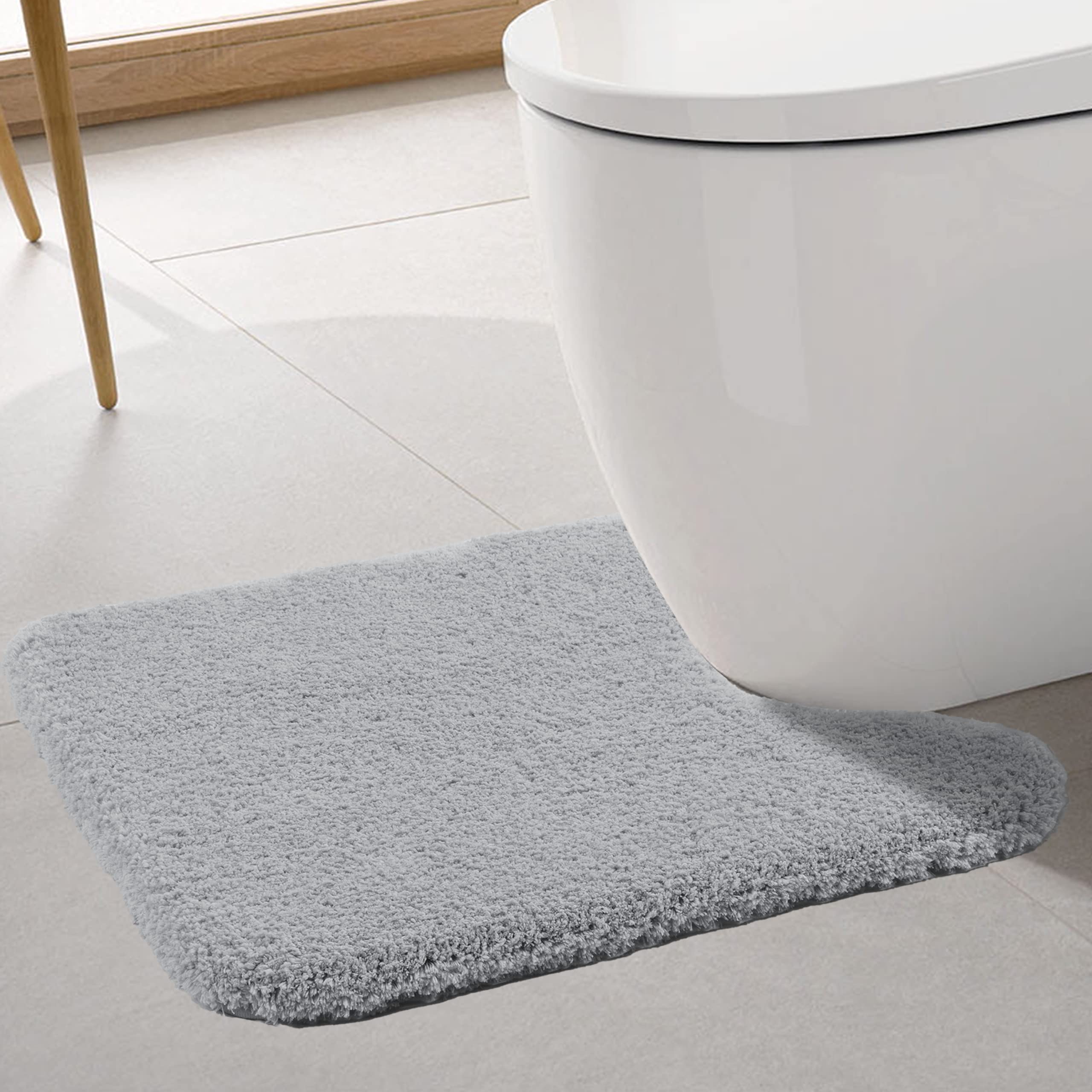 ROLIZOE Ultra Thick Toilet Mat Non Slip Pedestal Mat for Toilet Highly Absorbent Bathroom Toilet Rug Super Soft Bath Mat Rug Carpet Microfiber Floor Mat U Shape 50 x 60cm, Light Grey — image 1