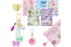 ANKUAITIAN Kindle Paperwhite Case Insert Cards Set, 6 Book-Themed Designs with Pearl Keychain and USB-C Dust Plugs, for 11th/12th Generation, 6.8 x 4.8 inches (Style-D Purple and Green Bow)