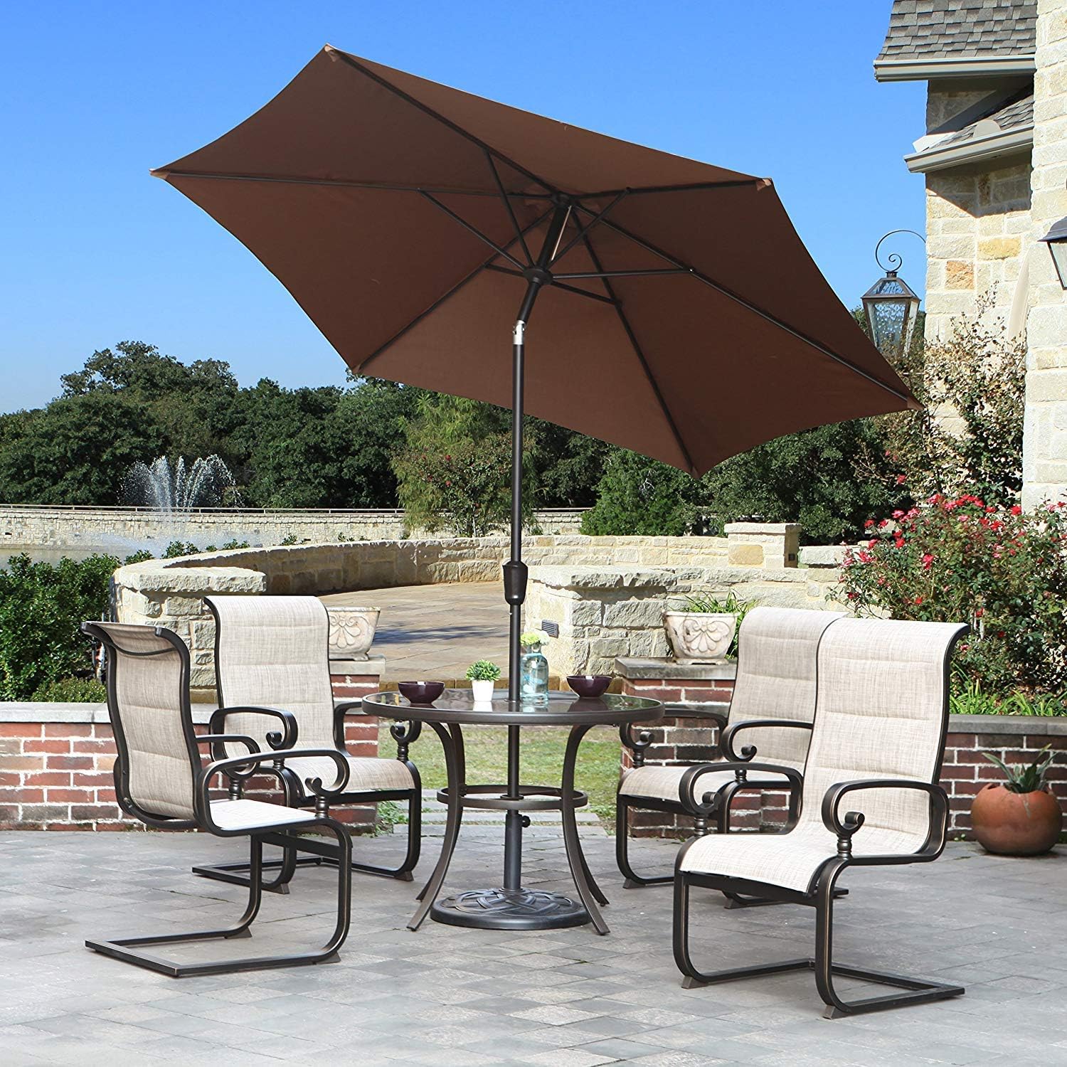 Amazon Com Grand Patio 9 Ft Aluminum Patio Umbrella Uv Protected Outdoor Umbrella With Push Button Tilt And Crank Coffee Garden Outdoor