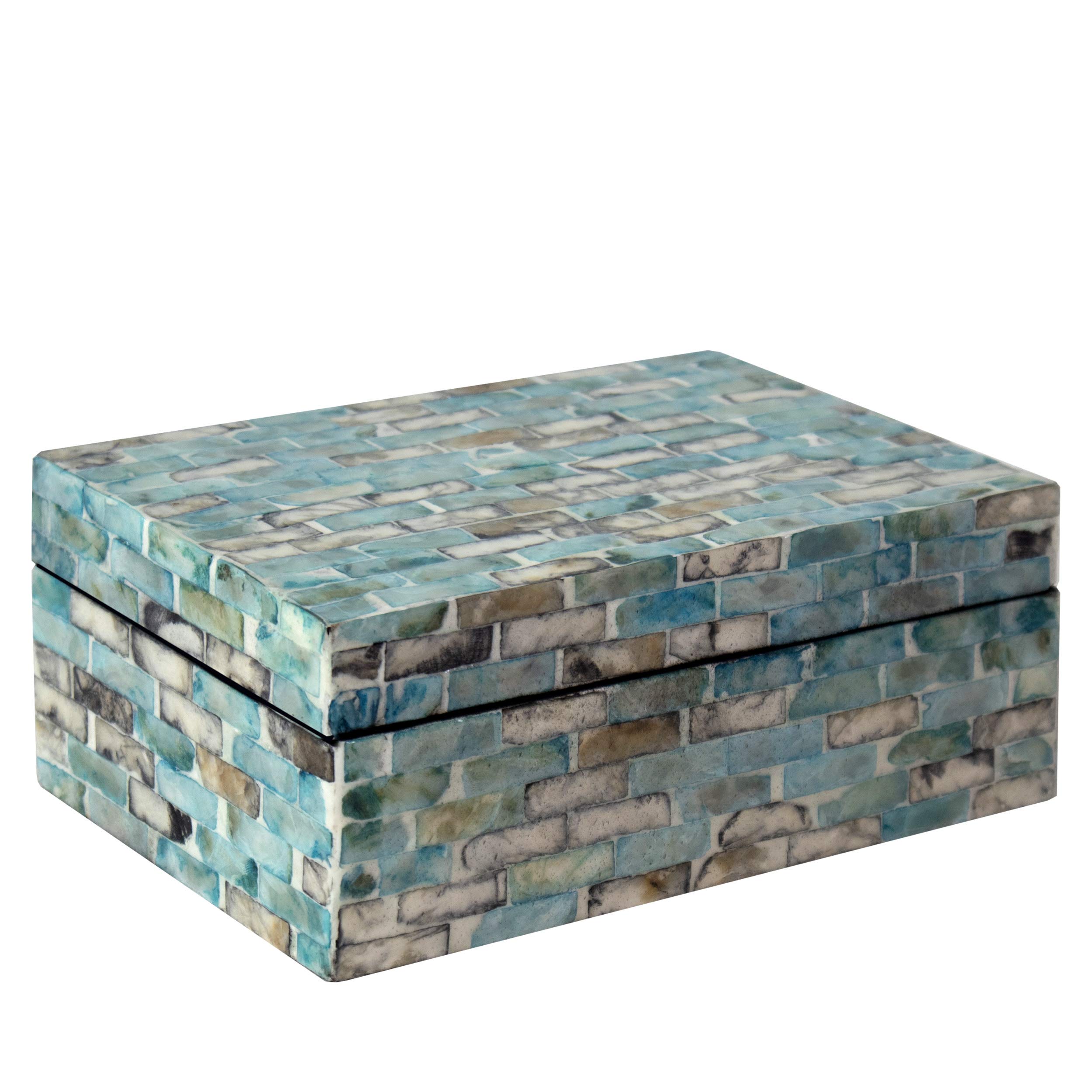 Mother of Pearl Inlay Nacre Decorative Wooden Box with Hinged Lid | Countryside Rustic Wood Storage Case Cabinet Container Organizer for Arts, Crafts, Hobbies and Home Storage