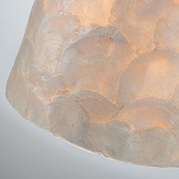 LUMFURN 1-LIGHT CAPIZ SHELL CHANDELIER, COASTAL DESIGN, MODERN PENDANT LIGHT FIXTURE FOR DINING ROOM, LIVING ROOM, KITCHEN ISLAND, D7 X H18~66″(ADJUSTABLE HEIGHT), SHELL LAMPSHADE & GOLD FINISH FRAME