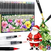 ThEast 24 Watercolor Brush Pens with 2 Refillable Blending Brushes - Flexible Real Nylon Brush Tip Watercolor Markers for Coloring & Journaling & Calligraphy, Art Supplies