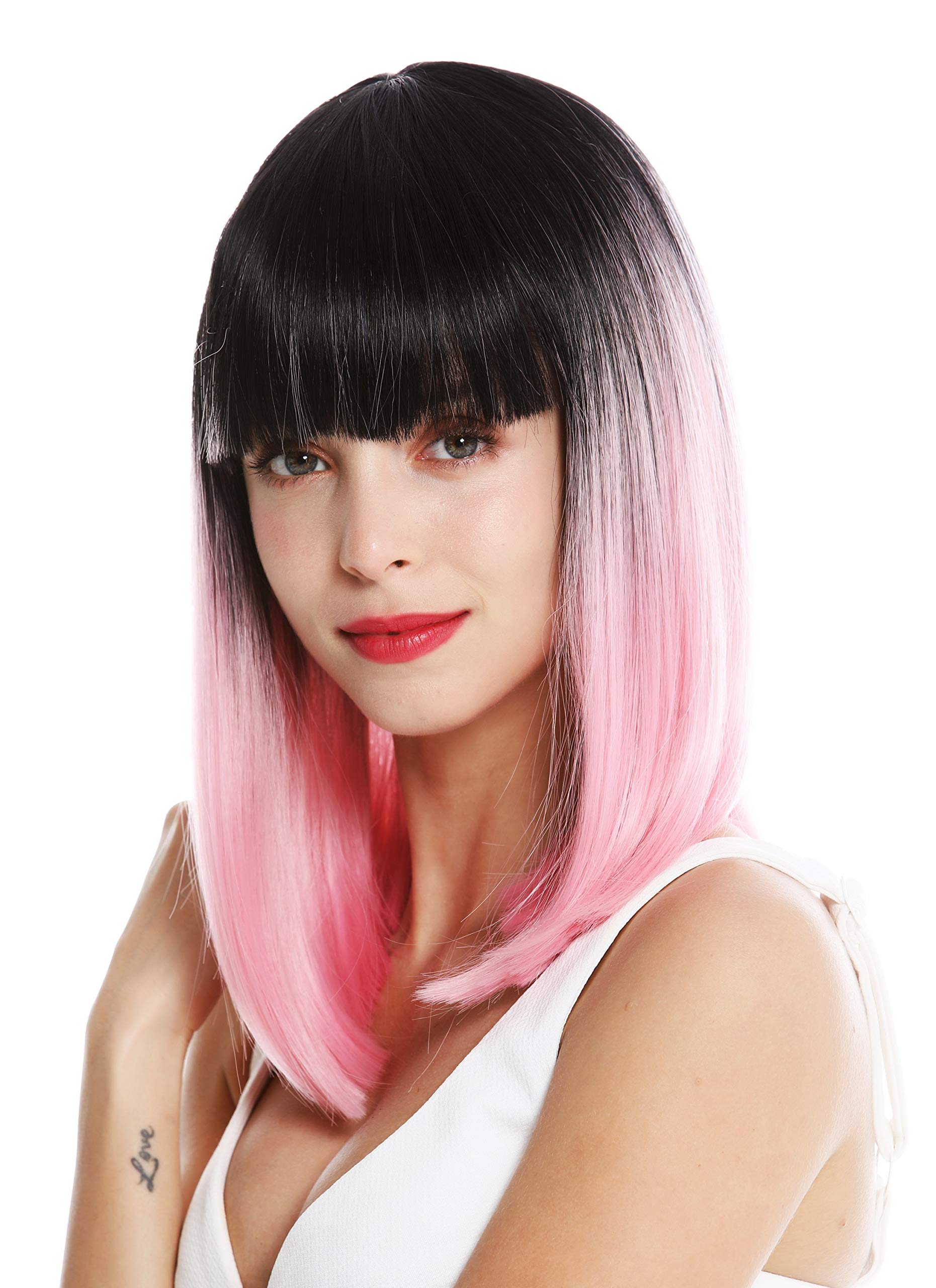 WIG ME UP - VK-2-T2311YS1B quality women's wig shoulder length sleek fringe vamp ombre mix black light pink rose