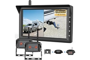 AUTO-VOX 7" Dual Wireless RV Backup Camera System: 2 Cams for Full Surround View, Plug & Play, 1080P HD Monitor, Night Vision