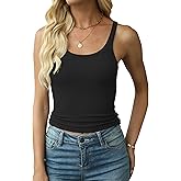 Artfish Women's Spaghetti Strap Ribbed Tank Top Fitted Workout Racerback Scoop Neck Basic Cami Shirts