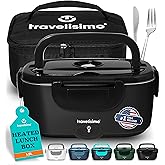 TRAVELISIMO Electric Lunch Box for Adults 80W Heated Lunch Box For Men 1.5L Stainless Steel Portable Food Warmer, 12/24/110V for Travel & Work, Loncheras Electricas Para Calentar almuerzo