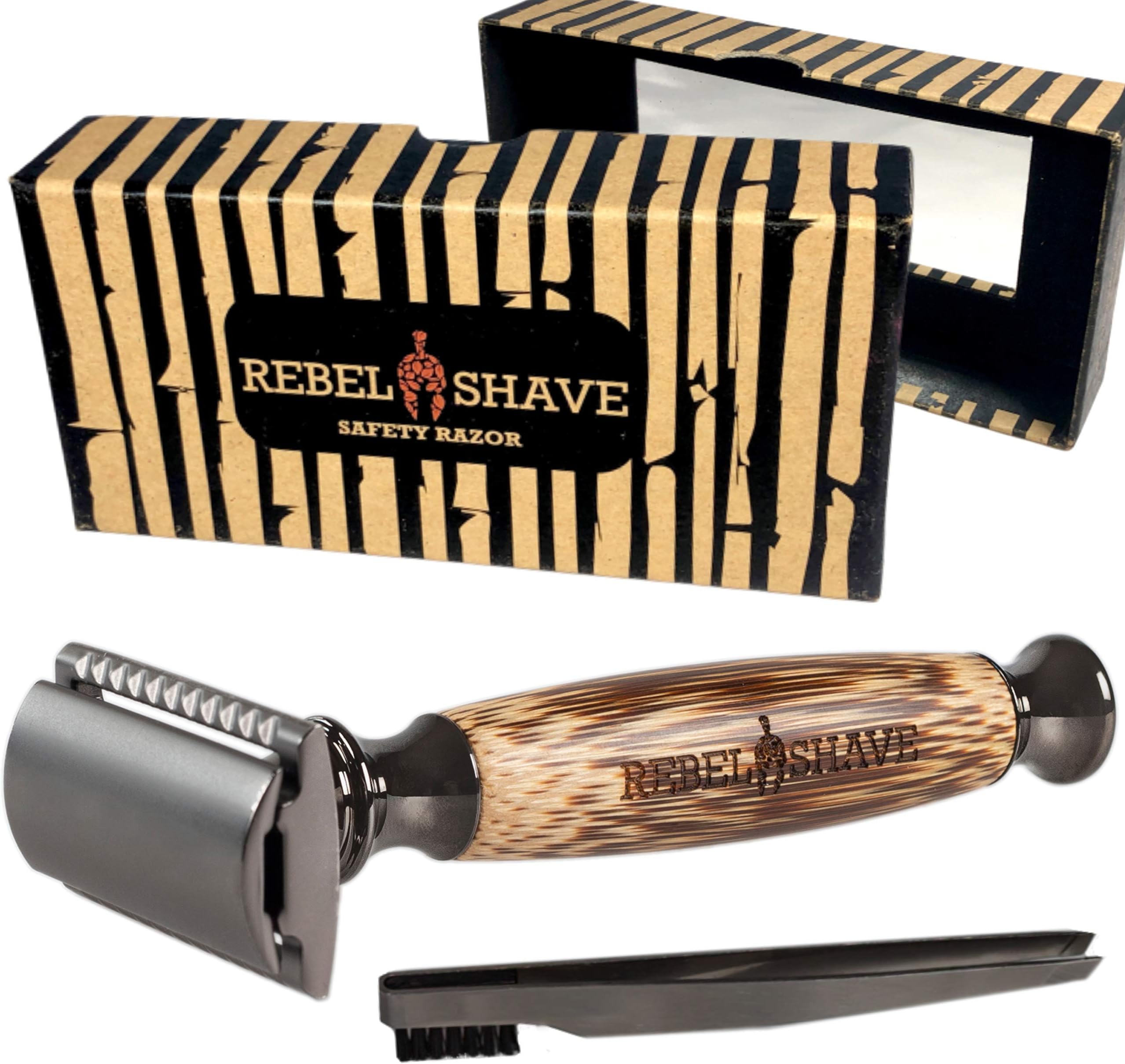 Double Edge Safety Razor for Men & Women | Bamboo Razor in Eco Friendly Case w Mirror | 3 Colours | Any DE Razors Blade Fits | Durable & Sustainable | Great Christmas Gift - Rebel Shave