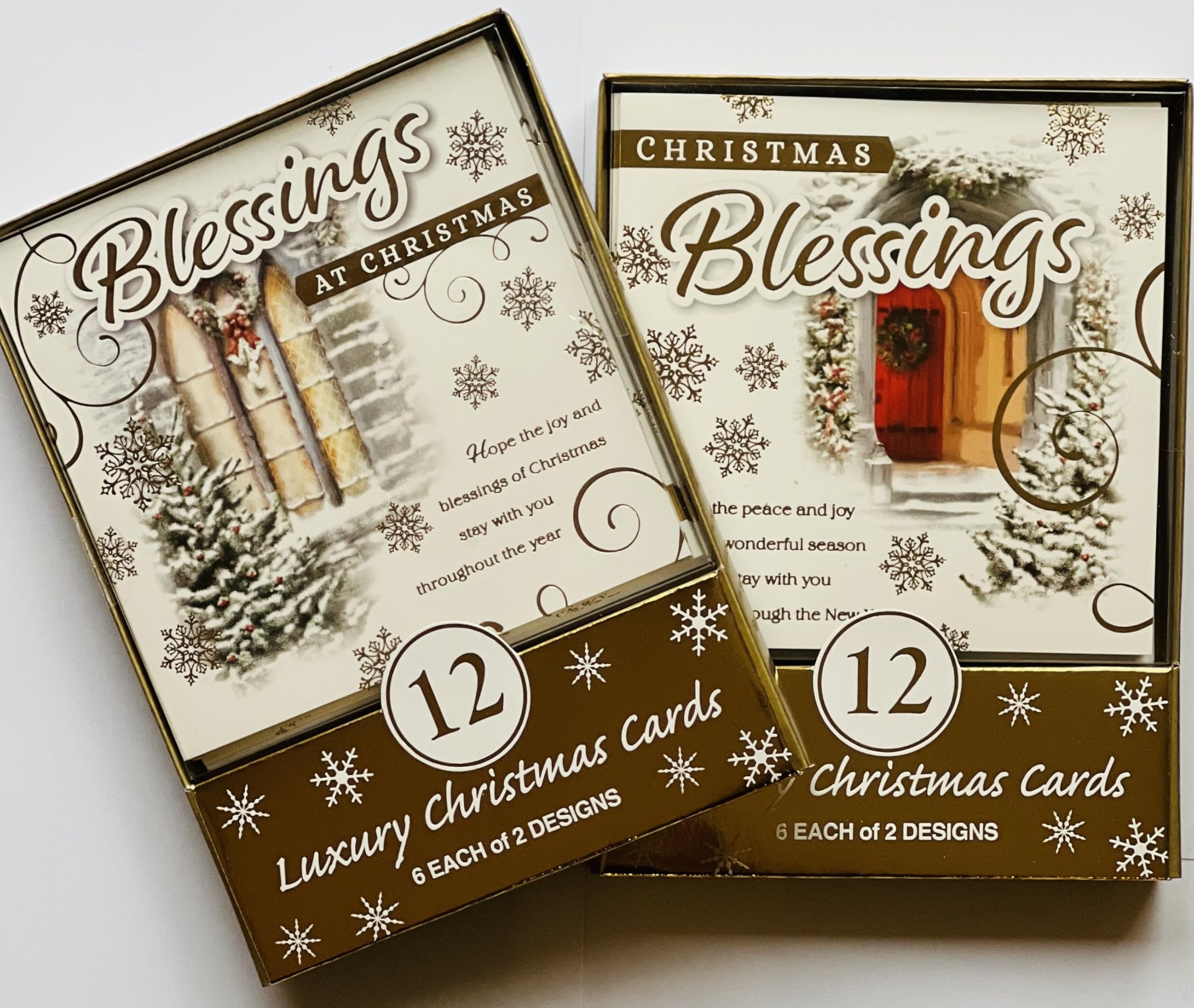 Xmas Cards Luxury Religious Christmas Cards, Box of 12 Pack Multipack with 2 Designs, Boxed Christmas Blessings