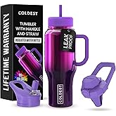 Coldest Tumbler with Handle and Straw - 100% Spill Proof Tumbler with Straw (3 Lids) - Stainless Steel Insulated Leakproof Tumblers for Women & Men - Cup Holder Friendly - 36 oz (Purple Nova)