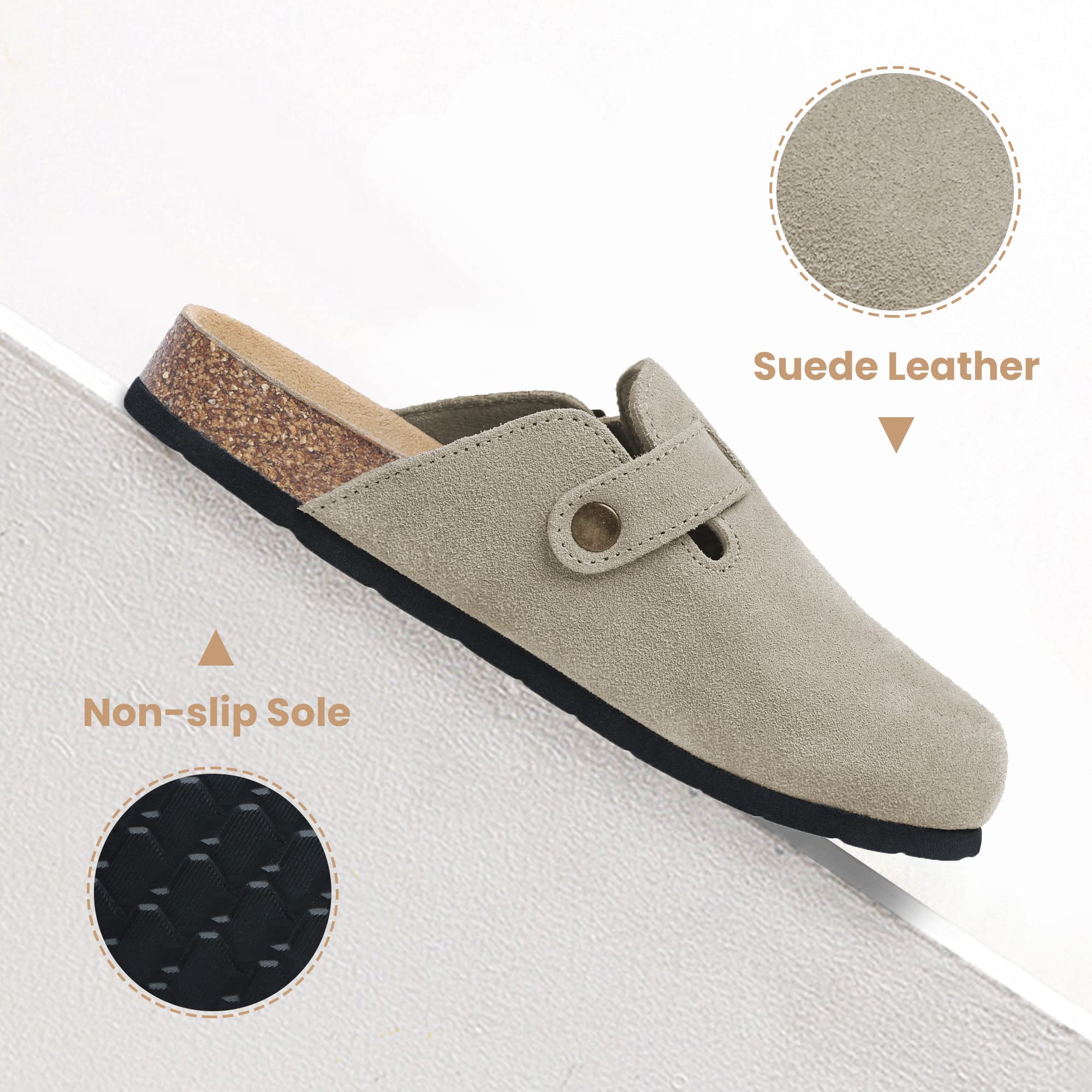 Xiakolaka Women's Suede Clogs Adjustable Buckle Slip on Footbed Home Clog Slippers
