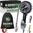 Rhino USA Tire Inflator with Pressure Gauge (0-100 PSI) - ANSI B40.1 Accurate, Large 2" Easy Read Glow Dial, Premium Braided Hose, Solid Brass Hardware, Best for Any Car, Truck, Motorcycle, RV…