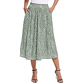 Zeagoo Women's Midi Skirts High Waisted Pleated A-Line Swing Skirts Summer Floral Long Skirts with Pockets