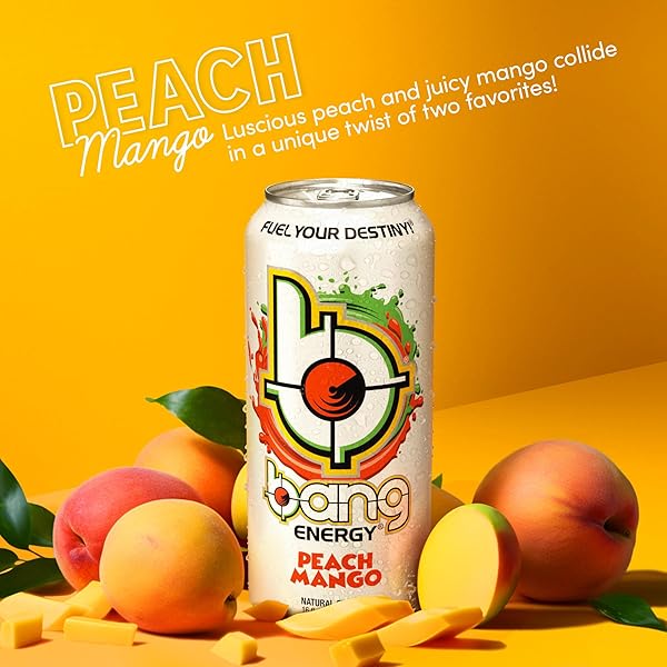 BANG ENERGY PEACH MANGO, SUGAR-FREE ENERGY DRINK, 16-OUNCE (PACK OF 12)
