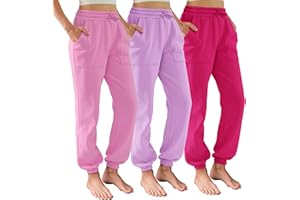 DITOK 3 Pack Sweatpants for Women Fleece Lined High Waisted Joggers with Pockets Baggy Comfy Lounge Pants