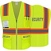 Uno Mejor Security Vest for Men Women, Safety Vest with Pockets & Zipper, Neon Safety Work Wear with Reflective Strip, ANSI Compliant, Yellow, 3XL