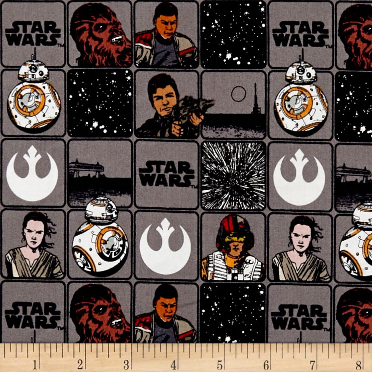 Camelot Fabrics Star Wars Refresh Heroes in Squares Grey Fabric by the Yard