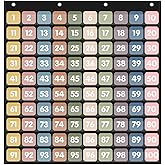 Yoink Boho Number Pockets Chart 1-100 with 120 Double-Sided Number Cards, Wall Mountable Hundred Chart for Kids Classroom Tea