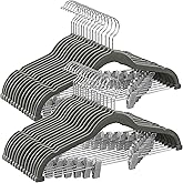 SONGMICS 30 Pack Pants Hangers, 16.7 Inches Long Velvet Trousers Hangers with Adjustable Clips, Heavy-Duty, Non-Slip, Space-Saving for Pants, Skirts, Coats, Dresses, Tank Tops, Gray UCRF12V30
