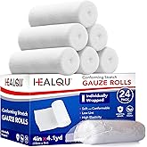 HEALQU Premium Gauze Rolls - 24 Rolls - 4” x 4.1 Yards, Individually Wrapped Conforming Stretch Gauze Bandage - Super Soft Wo