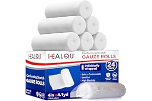 HEALQU Premium Gauze Rolls - 24 Rolls - 4” x 4.1 Yards, Individually Wrapped Conforming Stretch Gauze Bandage - Super Soft Wo