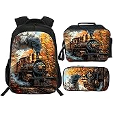 Rylane Train Backpack Kids Bookbag 16inch Schoolbag With Lunch Box Bag And Pencil Case Set For Boys Girls