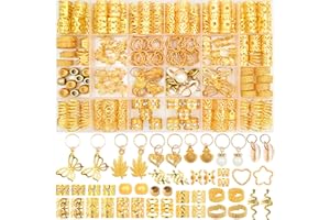 VAIKBY 236PCS Gold Hair Accessories and Hair Beads: Hair Jewelry and Charms for Braids, Hair Rings, and Braid Accessories - Ideal for Dreadlock Accessories, Loc Jewelry and Hair Cuffs - Rave Hair Accessories