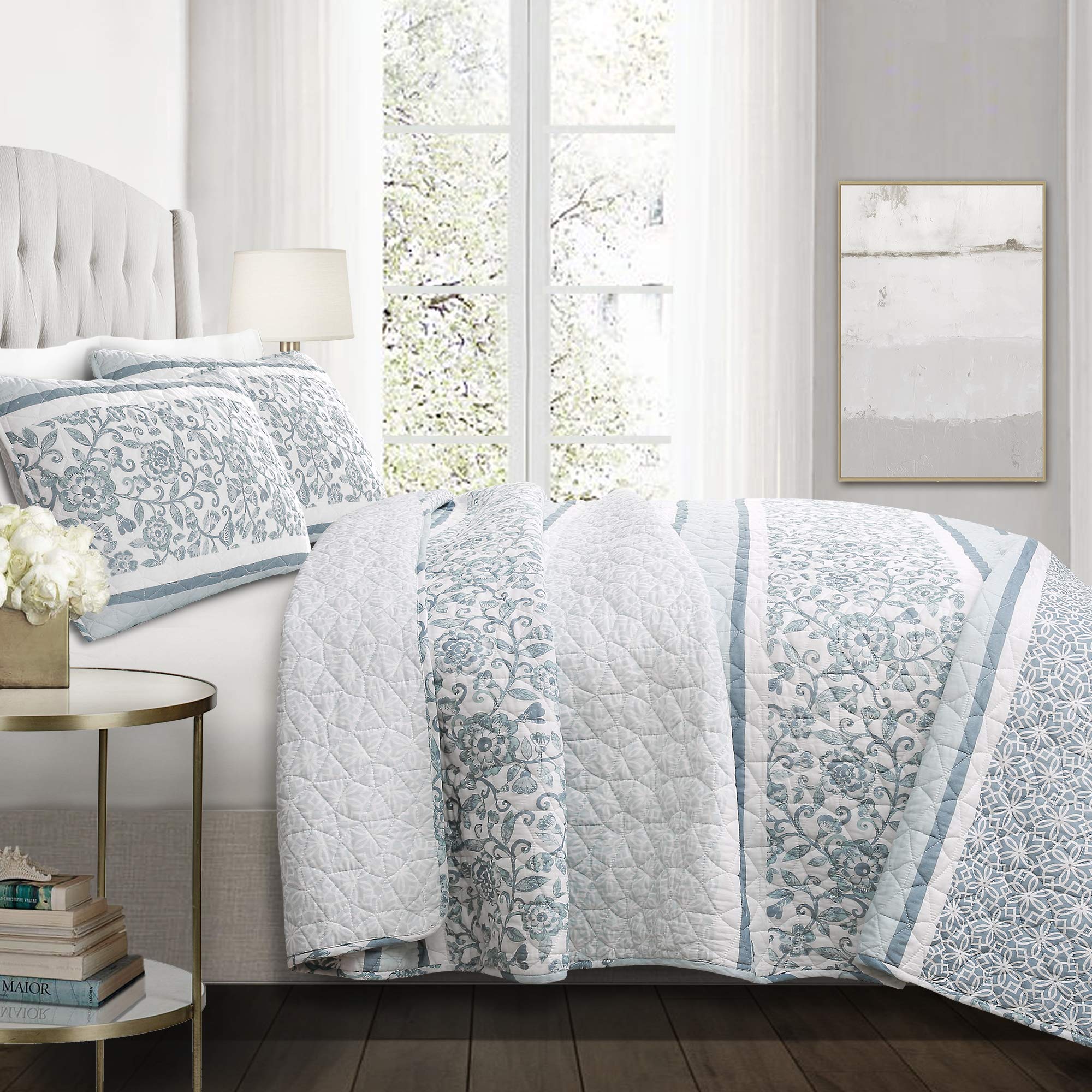 lush decor, blue nisha 3 piece quilt set, full/queen