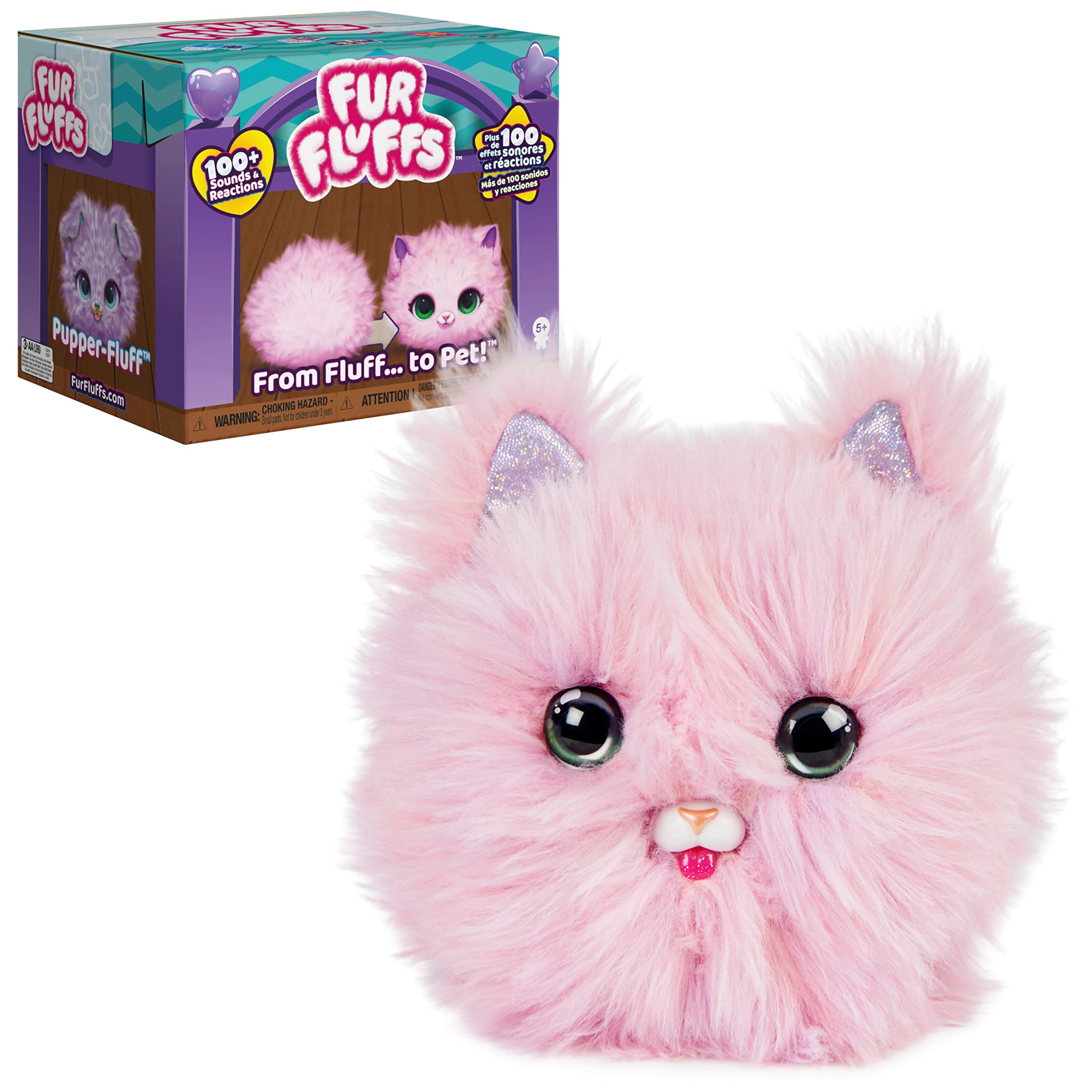 Fur Fluffs, Purr ‘n Fluff Surprise Reveal Interactive Toy Pet, Over 100 Sounds and Reactions Cute and Fluffy Cat Kids Toys for Girls & Boys Ages 5+
