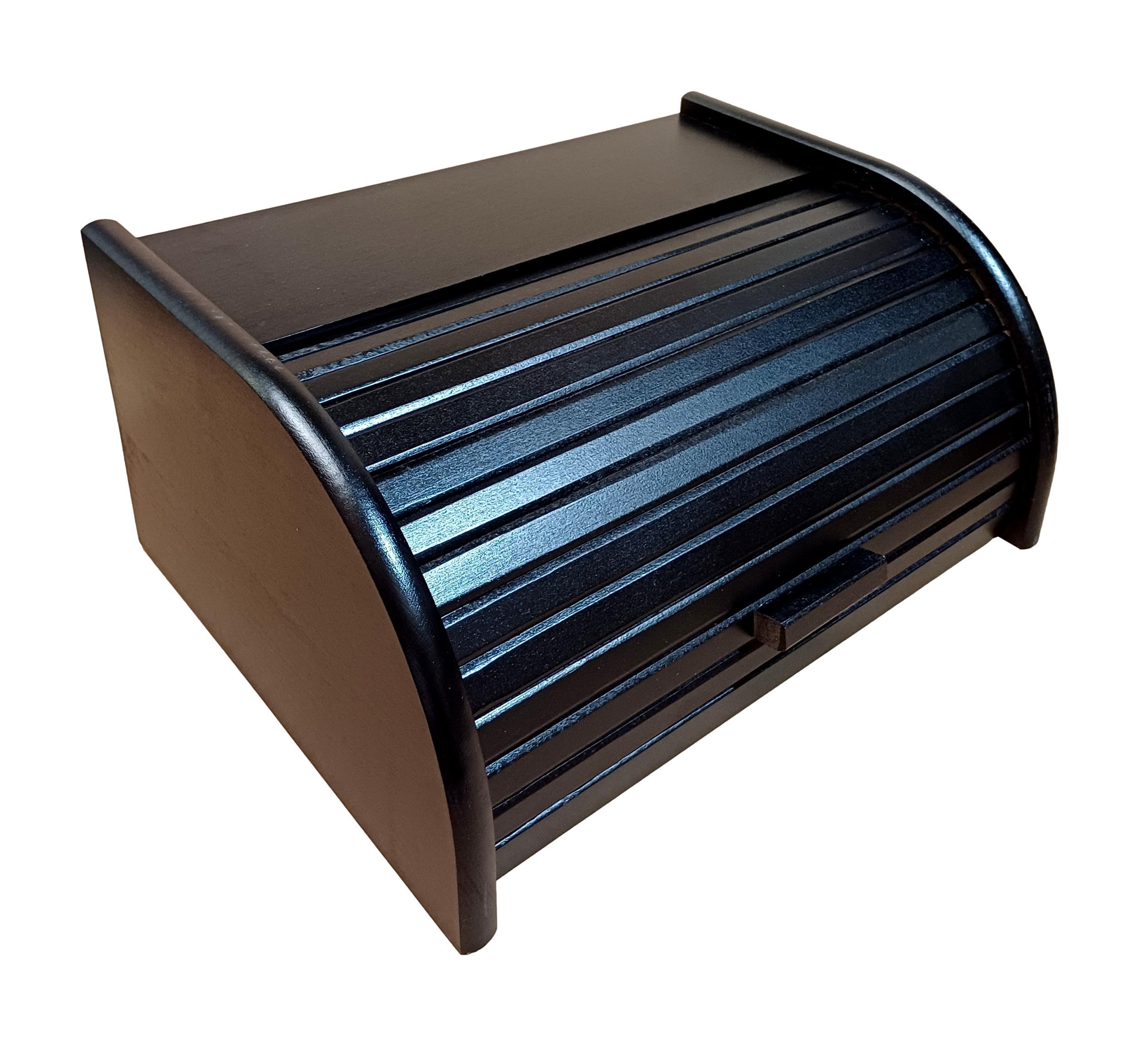 Wooden Bread Bin with Sliding Lid, Dense Wood, Black, Large