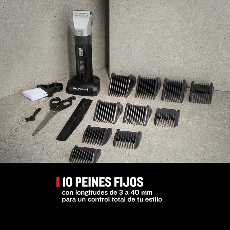 Máquina de cortar cabelo remington genius, máquina de cortar cabelo com e sem fio, lâminas de cerâmica, 10 pentes, seleção de corte precisa, autonomia de 50 min, indicador de carga led, pasta, preto - hc5811